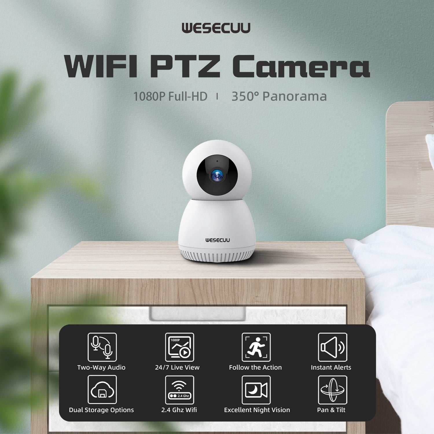 WESECUU IP Camera WiFi Baby Monitor 1080P Mini Indoor CCTV Security 2MP AI Tracking Audio Video Surveillance Camera