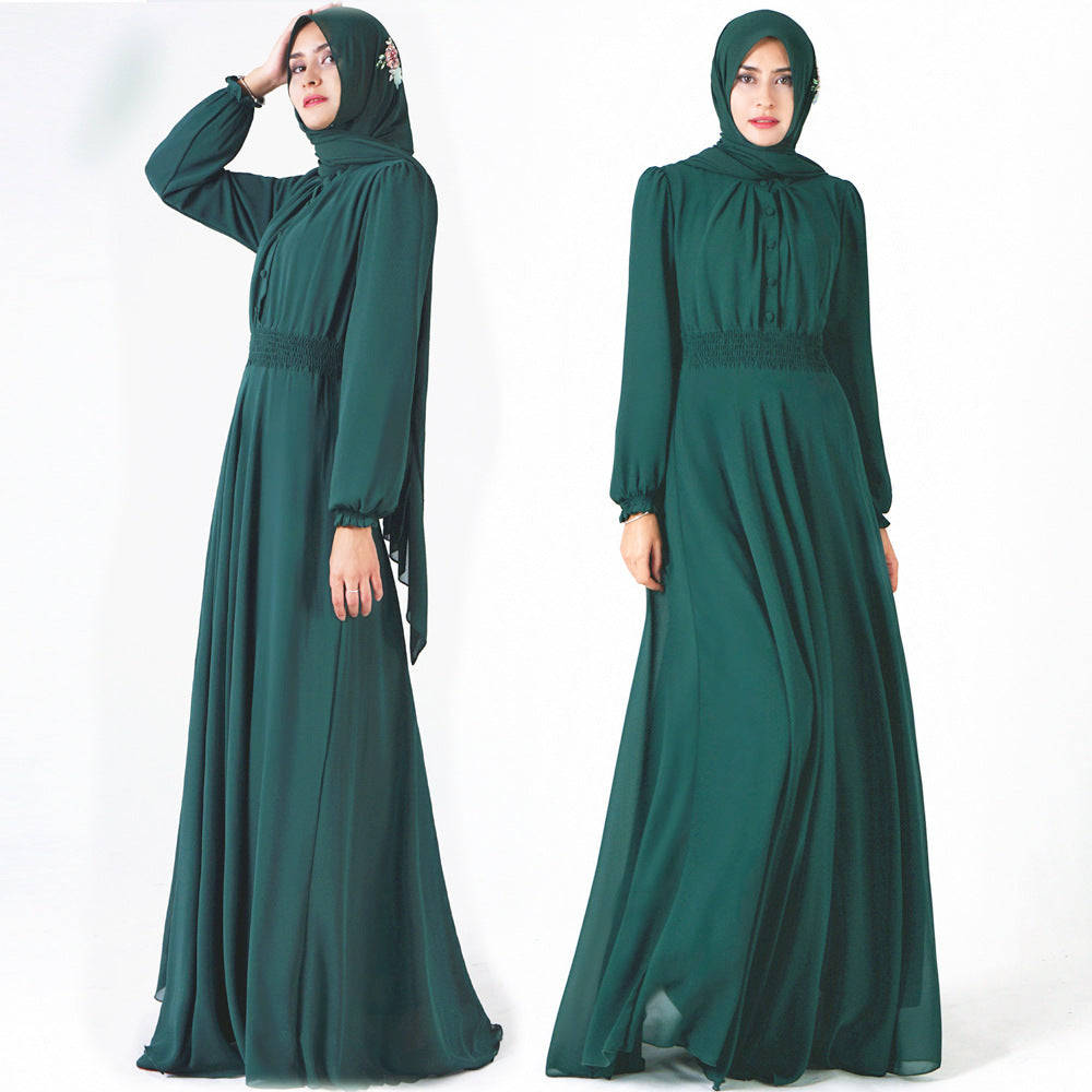 7002 Double Layer High Density Chiffon Amazon Cross Border Muslim Brand Women&amp;#039;s Dress