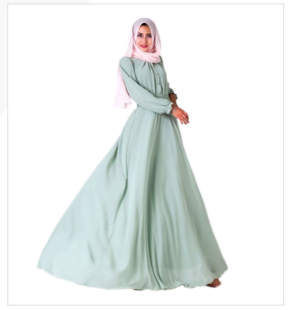 7002 Double Layer High Density Chiffon Amazon Cross Border Muslim Brand Women&amp;#039;s Dress