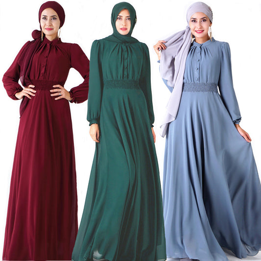 7002 Double Layer High Density Chiffon Amazon Cross Border Muslim Brand Women&amp;#039;s Dress