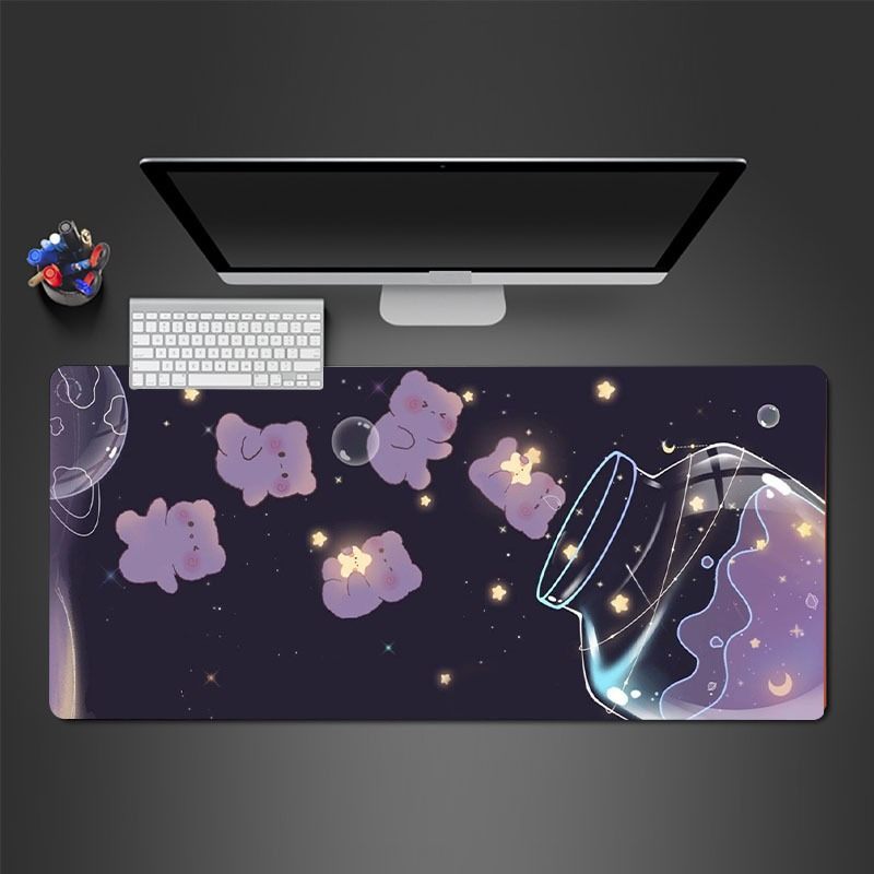 Large Gaming Mousepad Starry Glass Bear Design Anti-Slip Natural Rubber HD Keyboard Pad Desk Mat for Office and Home Use