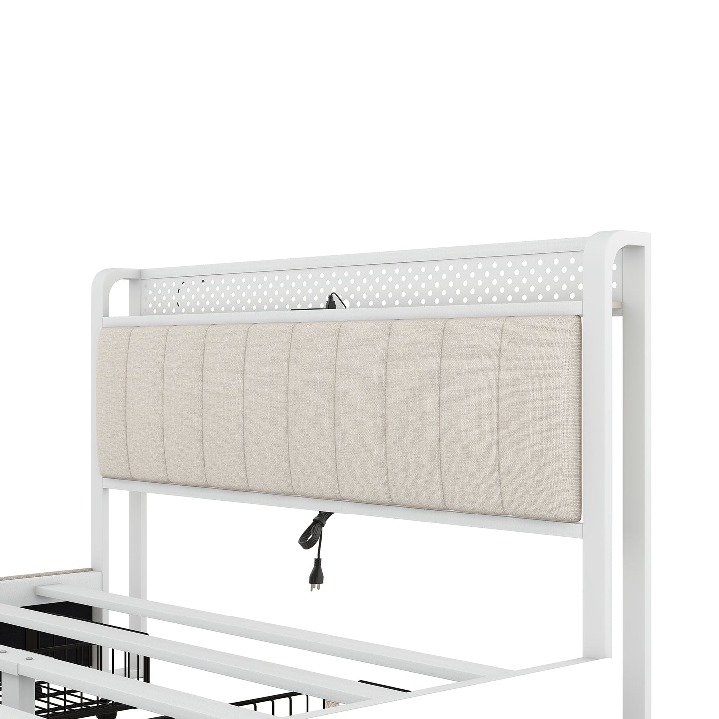 Queen Bed Frame with LED Headboard, Upholstered Bed with 4 Storage Drawers and USB Ports, Beige