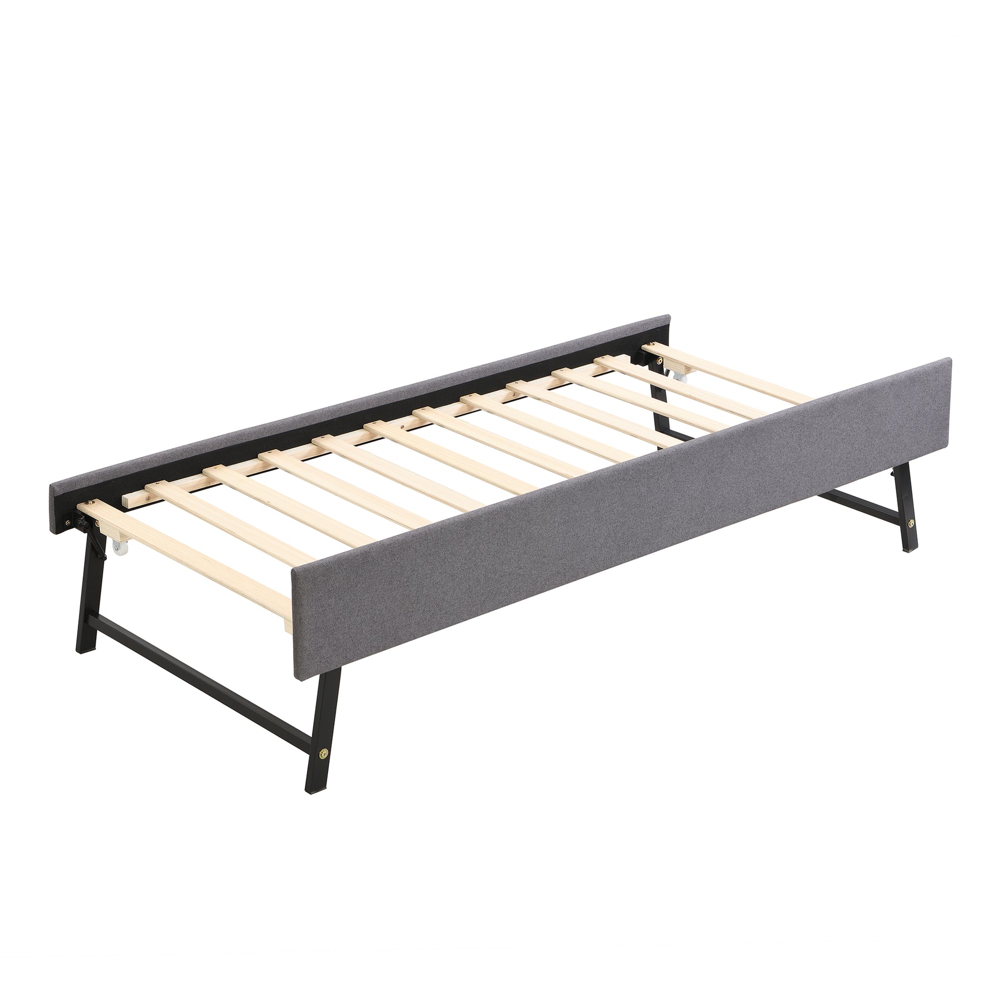 Tagesbett, Doppelbett, Doppelbett mit klappbaren und hochklappbaren Metallbeinen, ohne Matratze, schlicht und stilvoll, 90*200 cm, Leinen, Grau