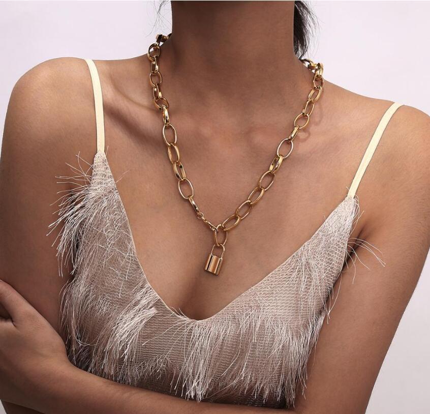 European And American Jewelry Explosive Hip-hop Lock Necklace Ins Cold Wind Clavicle Chain Metal Chain Thick Chain Neck Chain