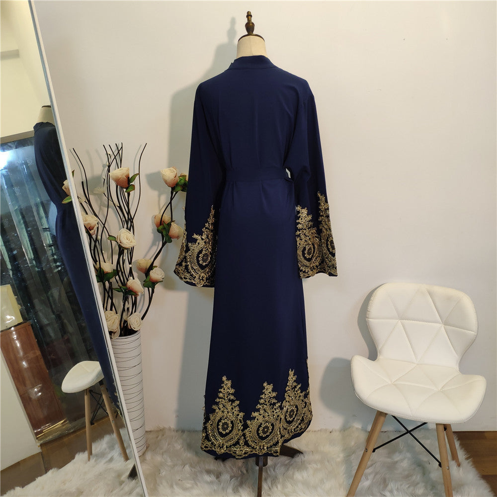 Gold lace stitching fashion Ramadan cardigan