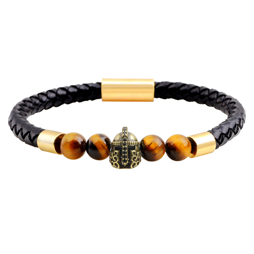 Trend Inlaid Zircon Warrior Helmet Bracelet Leather Agate Bracelet