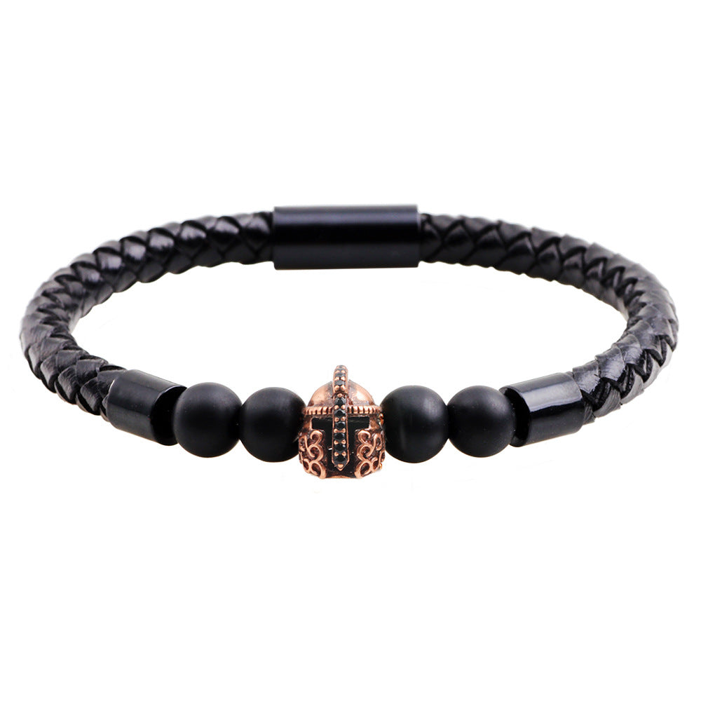 Trend Inlaid Zircon Warrior Helmet Bracelet Leather Agate Bracelet