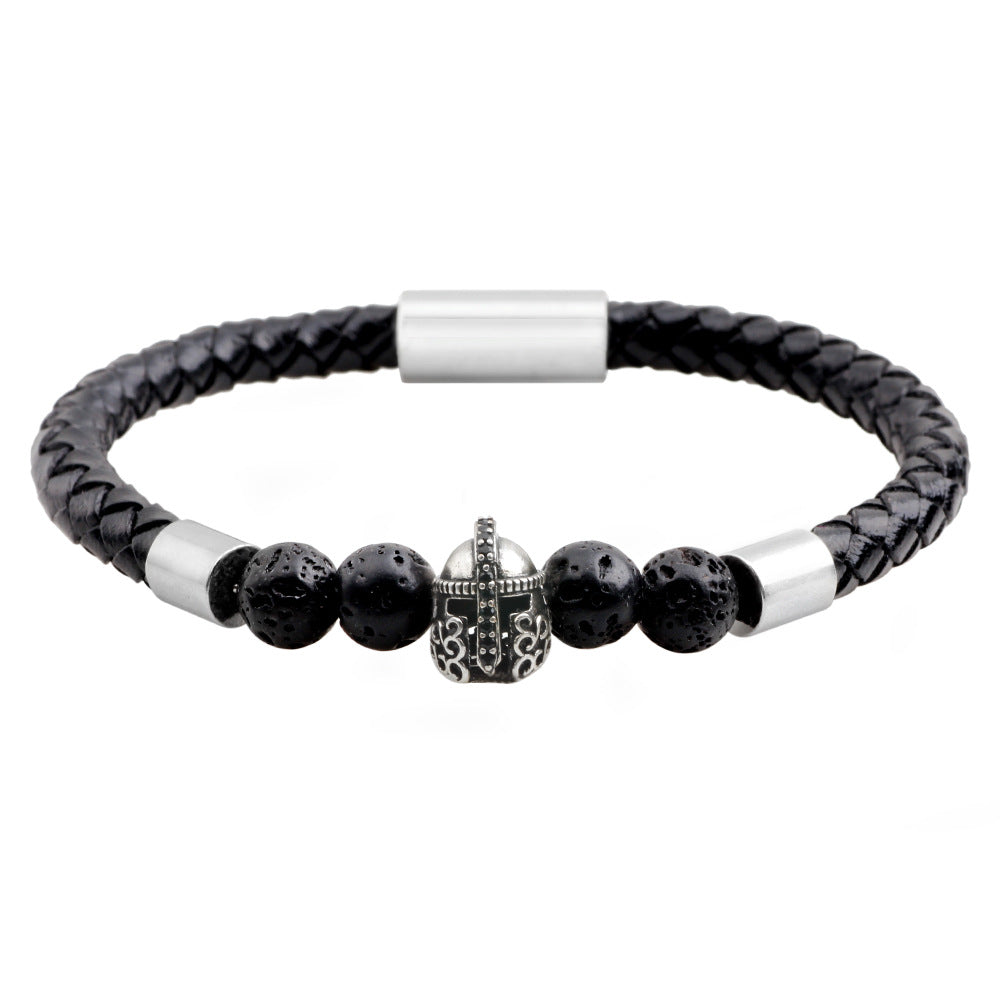 Trend Inlaid Zircon Warrior Helmet Bracelet Leather Agate Bracelet