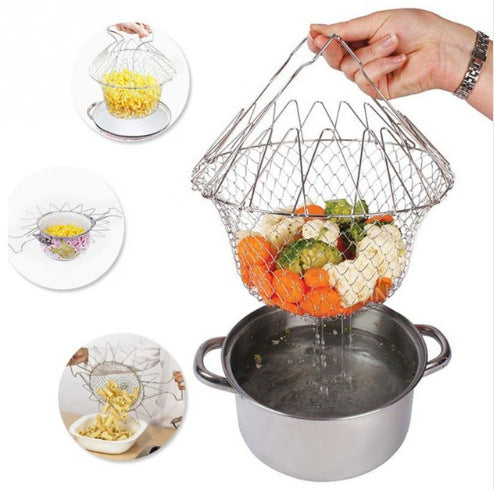 Stainless Steel Telescopic Folding Basket Basket Frying Basket French Fries To Oil Kitchen Tools TV Products