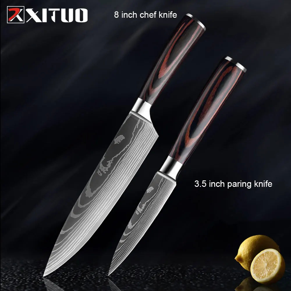 XITUO Kitchen Knives Set 8 inch Chef knife Japanese High Carbon Stainless Steel Damascus Laser Pattern Slicing Santoku knife