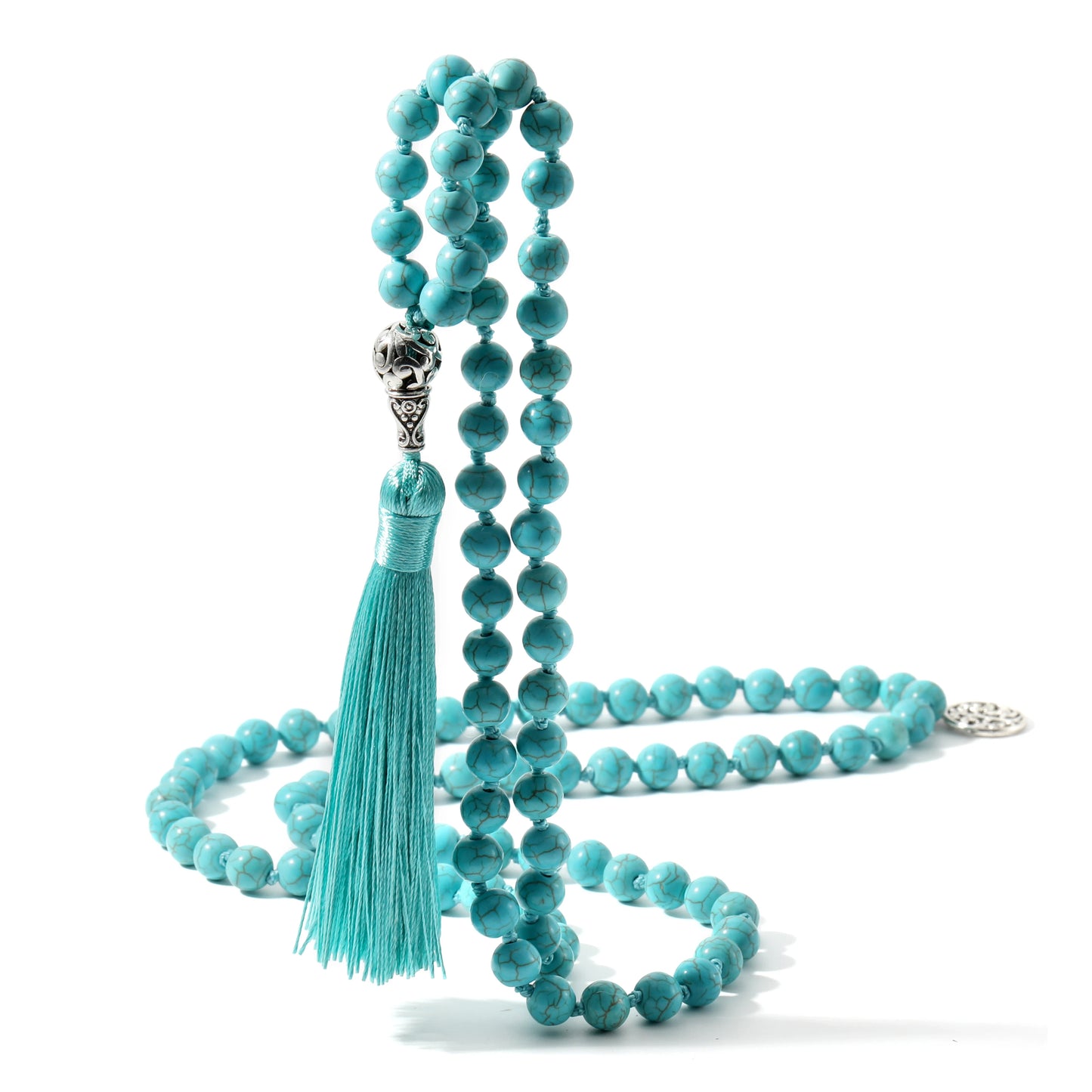 8MM Turquoise Knotted Japamala Necklace Meditation Yoga Spirit Jewelry 108 Mala Beaded Men's and Women's Holiday Gift