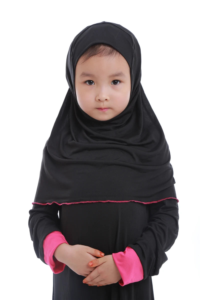 Muslim Kids Girls Prayer Dress Hijab Abaya Robe Arab Dubai Children Ramadan Kaftan Headscarf Islamic Eid Party Gown