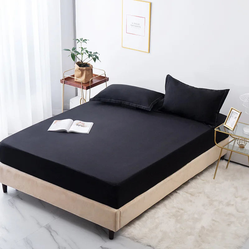 Solid Color Black All-inclusive Mattress Cover Soft Sanding King Queen Size Bed Fitted Sheet Not Including Pillowcase