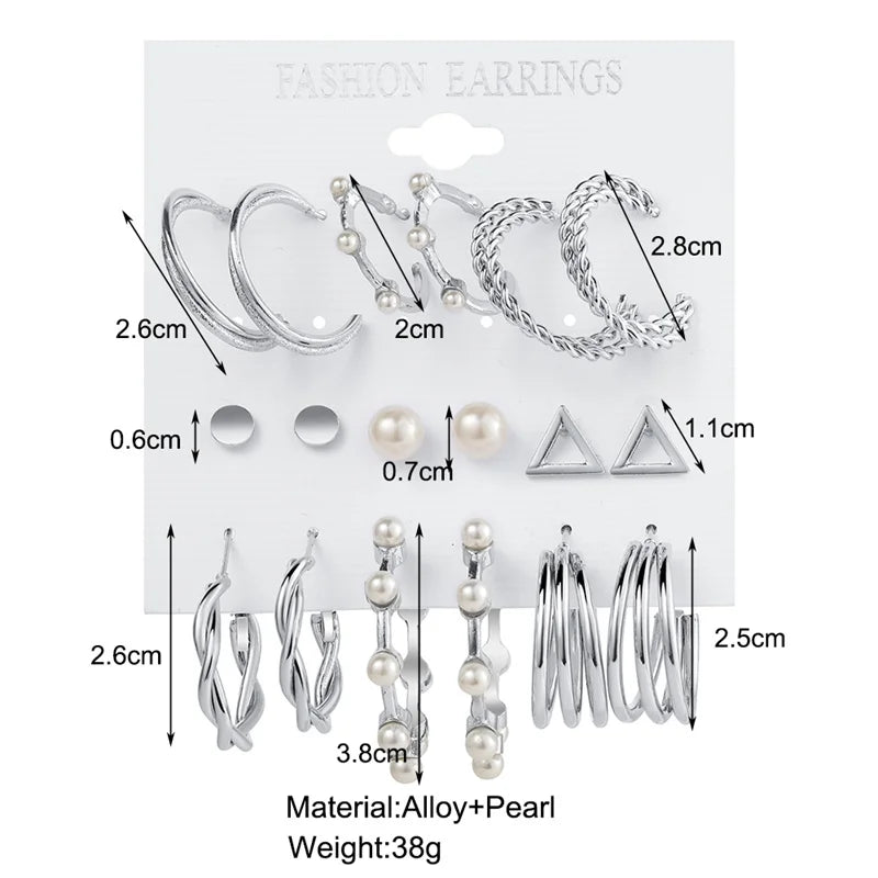 Geometry Pearl Earring Set Heart Leopard For Women Girls Circle Dangle Drop Earring Set Acrylic Metal Square Round Party Jewelry