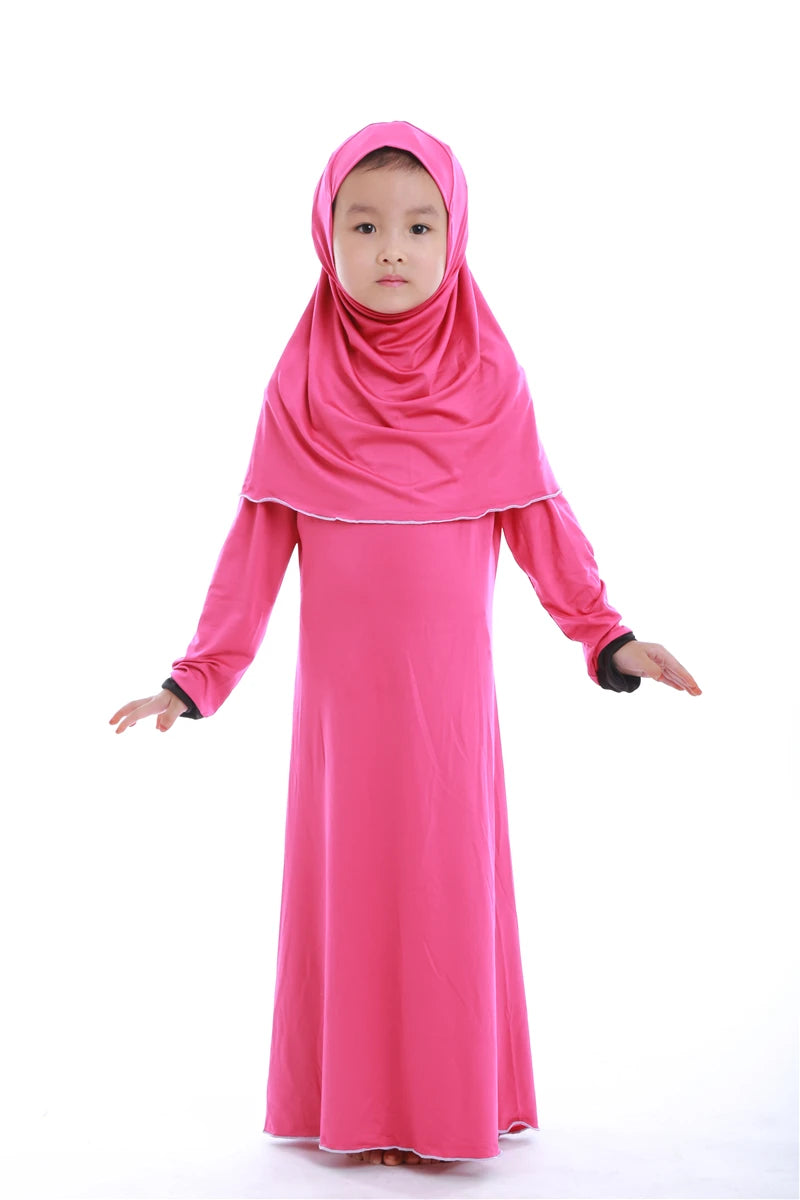 Muslim Kids Girls Prayer Dress Hijab Abaya Robe Arab Dubai Children Ramadan Kaftan Headscarf Islamic Eid Party Gown