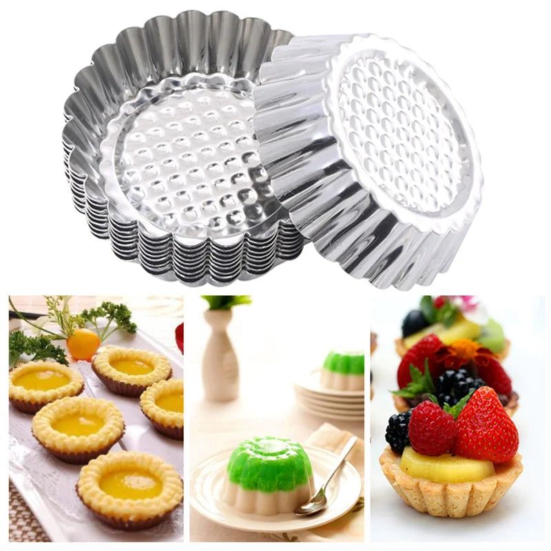 5/10Pcs Nonstick Ripple Egg Tart Mold Flower Shape Reusable Stainless Steel Cupcake Muffin Cake Mold Baking Cup Tartlets Pan