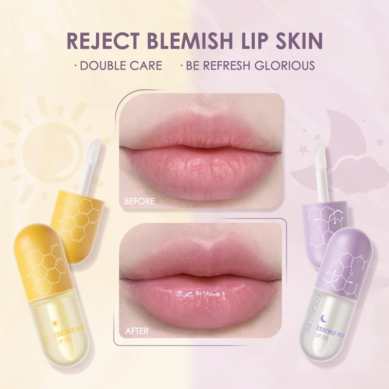 FOCALLURE Day Night Moisturizing Repairing Lip Oil Instant Volume Lip Plumper Reduce Lip Fine Line Lips Care Makeup Cosmetics