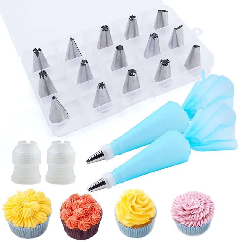 FAIS DU 19 Pcs Cake Decorating Tools With Box Pastry Bag Supplies Cupcake for Baking Confectionery Sleeve Stainless Steel Case