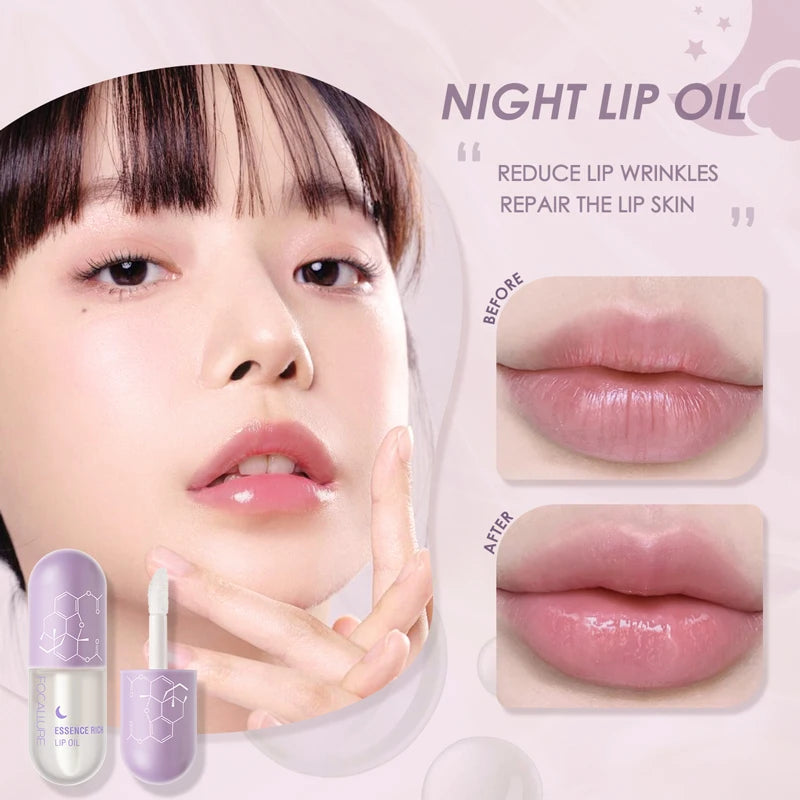 FOCALLURE Day Night Moisturizing Repairing Lip Oil Instant Volume Lip Plumper Reduce Lip Fine Line Lips Care Makeup Cosmetics