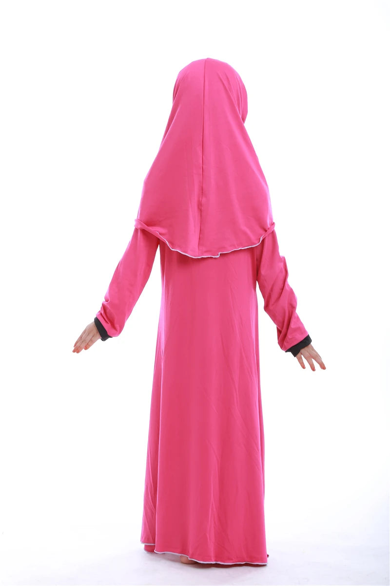 Muslim Kids Girls Prayer Dress Hijab Abaya Robe Arab Dubai Children Ramadan Kaftan Headscarf Islamic Eid Party Gown