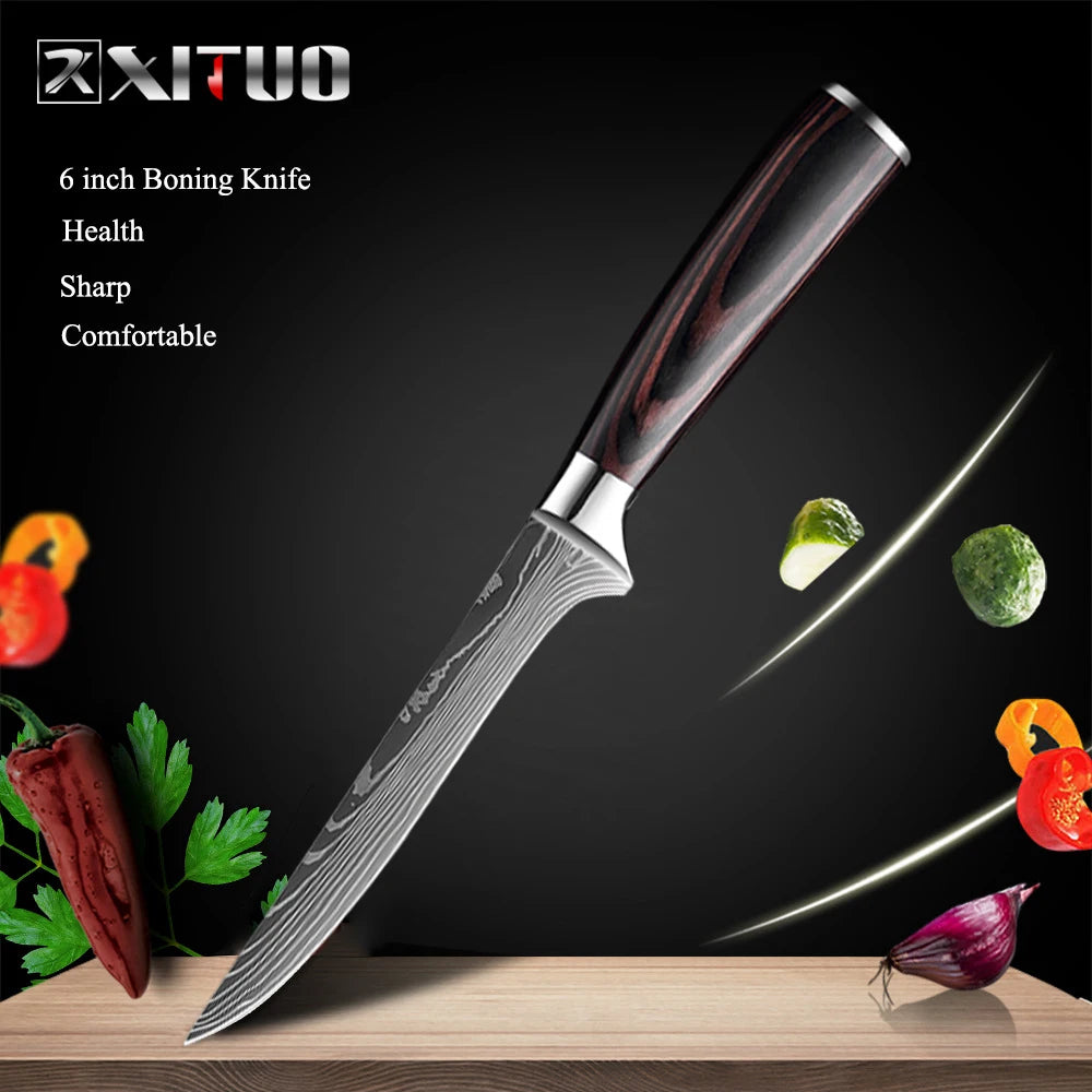 XITUO Kitchen Knives Set 8 inch Chef knife Japanese High Carbon Stainless Steel Damascus Laser Pattern Slicing Santoku knife