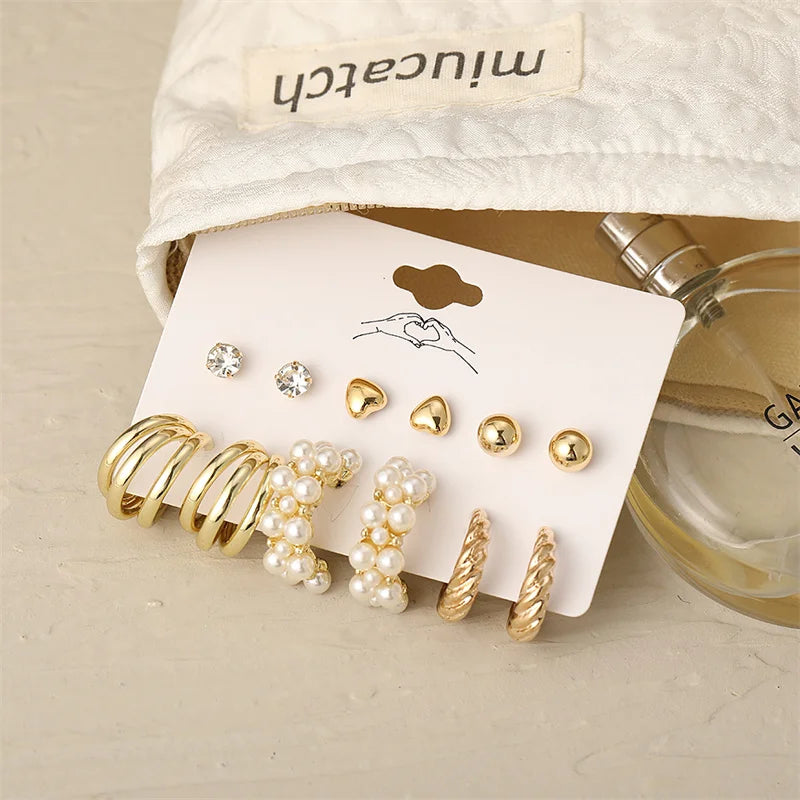 Geometry Pearl Earring Set Heart Leopard For Women Girls Circle Dangle Drop Earring Set Acrylic Metal Square Round Party Jewelry