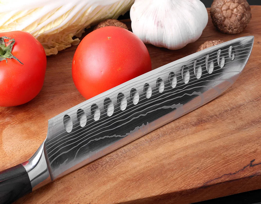 XITUO Kitchen Knives Set 8 inch Chef knife Japanese High Carbon Stainless Steel Damascus Laser Pattern Slicing Santoku knife