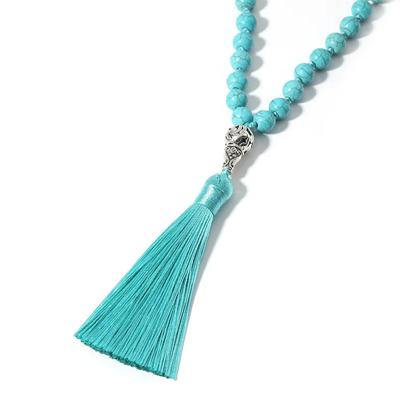 8MM Turquoise Knotted Japamala Necklace Meditation Yoga Spirit Jewelry 108 Mala Beaded Men's and Women's Holiday Gift