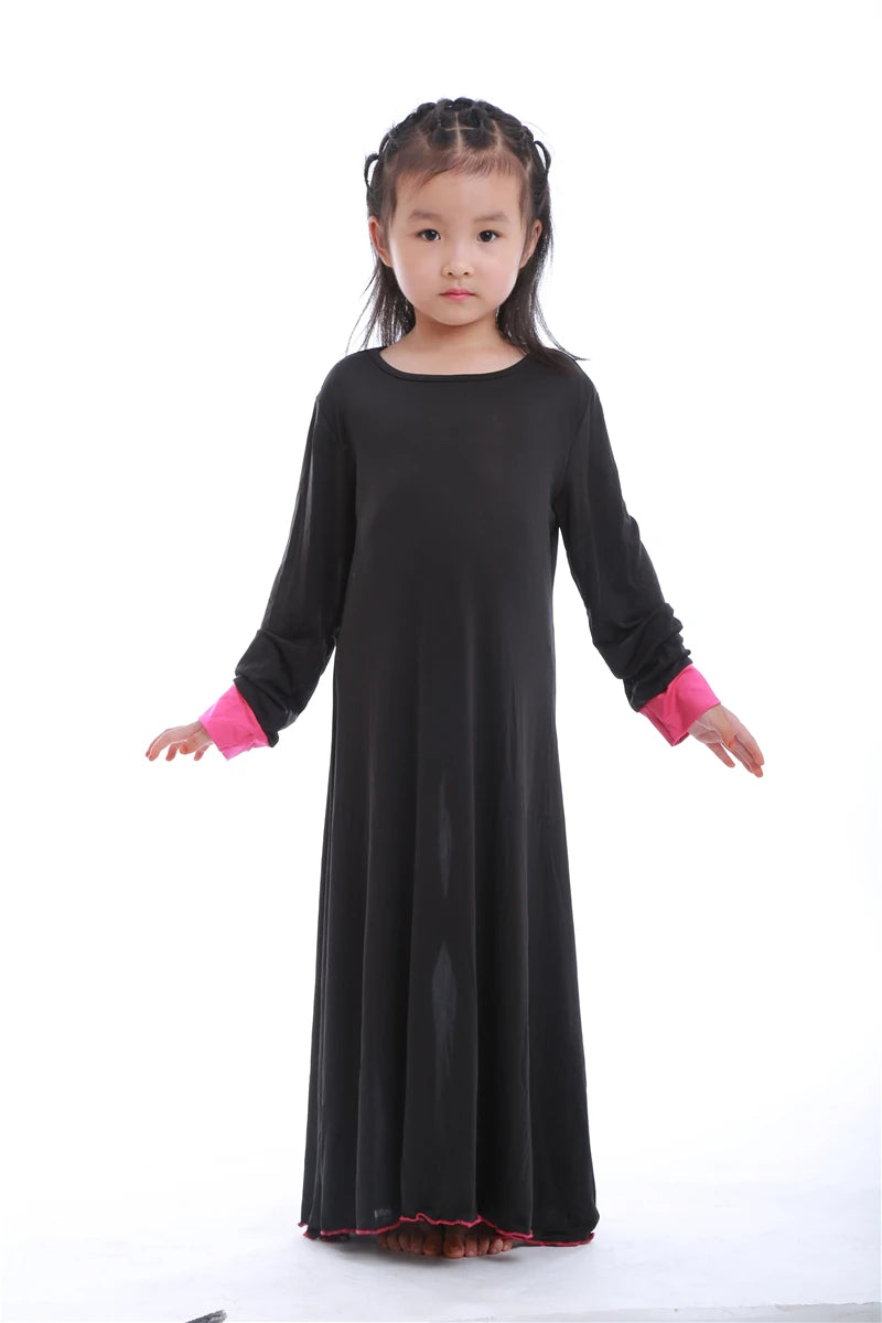 Muslim Kids Girls Prayer Dress Hijab Abaya Robe Arab Dubai Children Ramadan Kaftan Headscarf Islamic Eid Party Gown