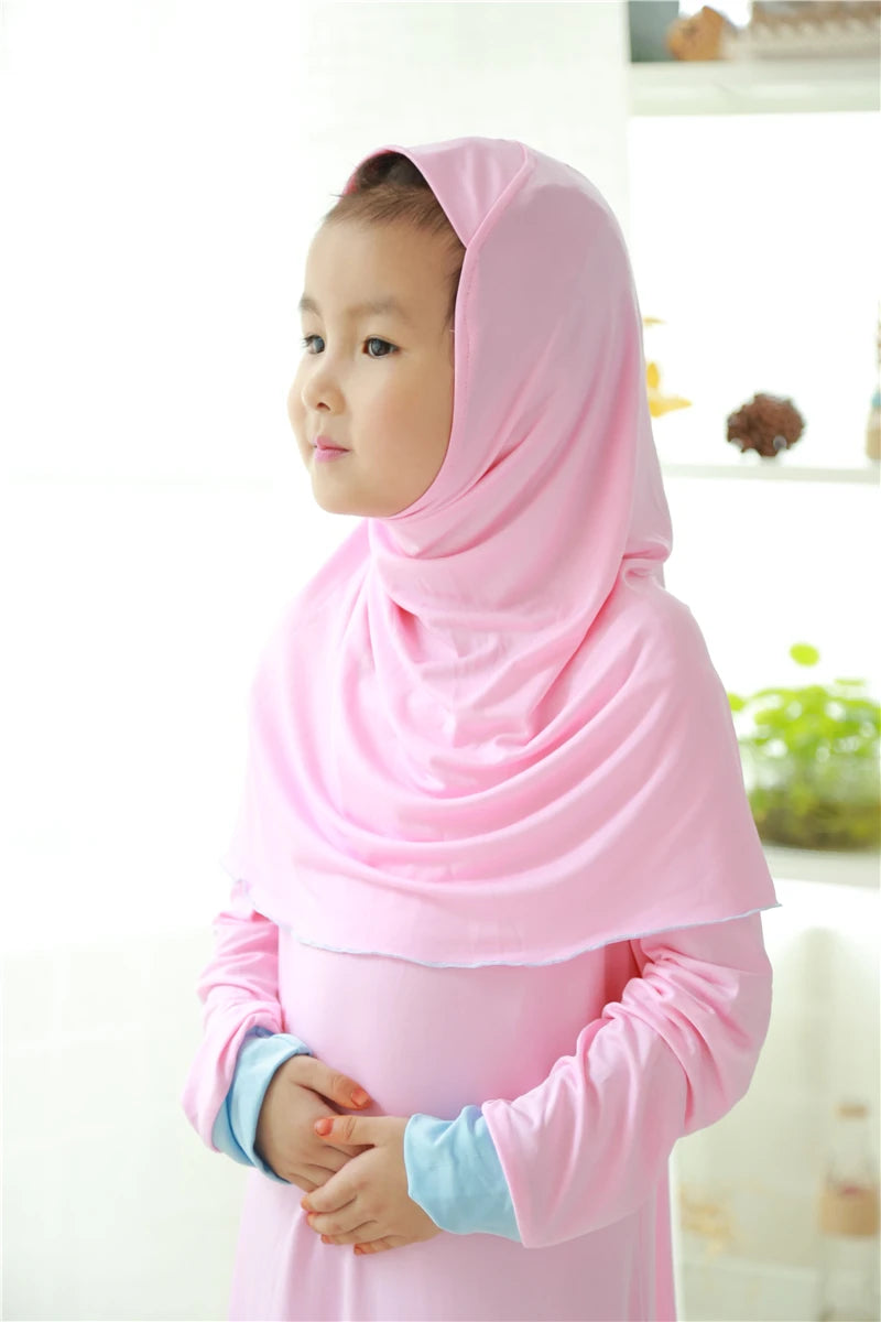 Muslim Kids Girls Prayer Dress Hijab Abaya Robe Arab Dubai Children Ramadan Kaftan Headscarf Islamic Eid Party Gown