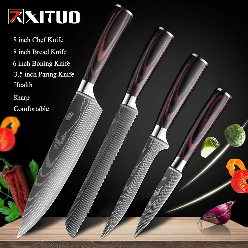 XITUO Kitchen Knives Set 8 inch Chef knife Japanese High Carbon Stainless Steel Damascus Laser Pattern Slicing Santoku knife