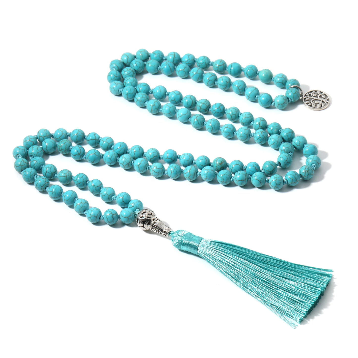 8MM Turquoise Knotted Japamala Necklace Meditation Yoga Spirit Jewelry 108 Mala Beaded Men's and Women's Holiday Gift