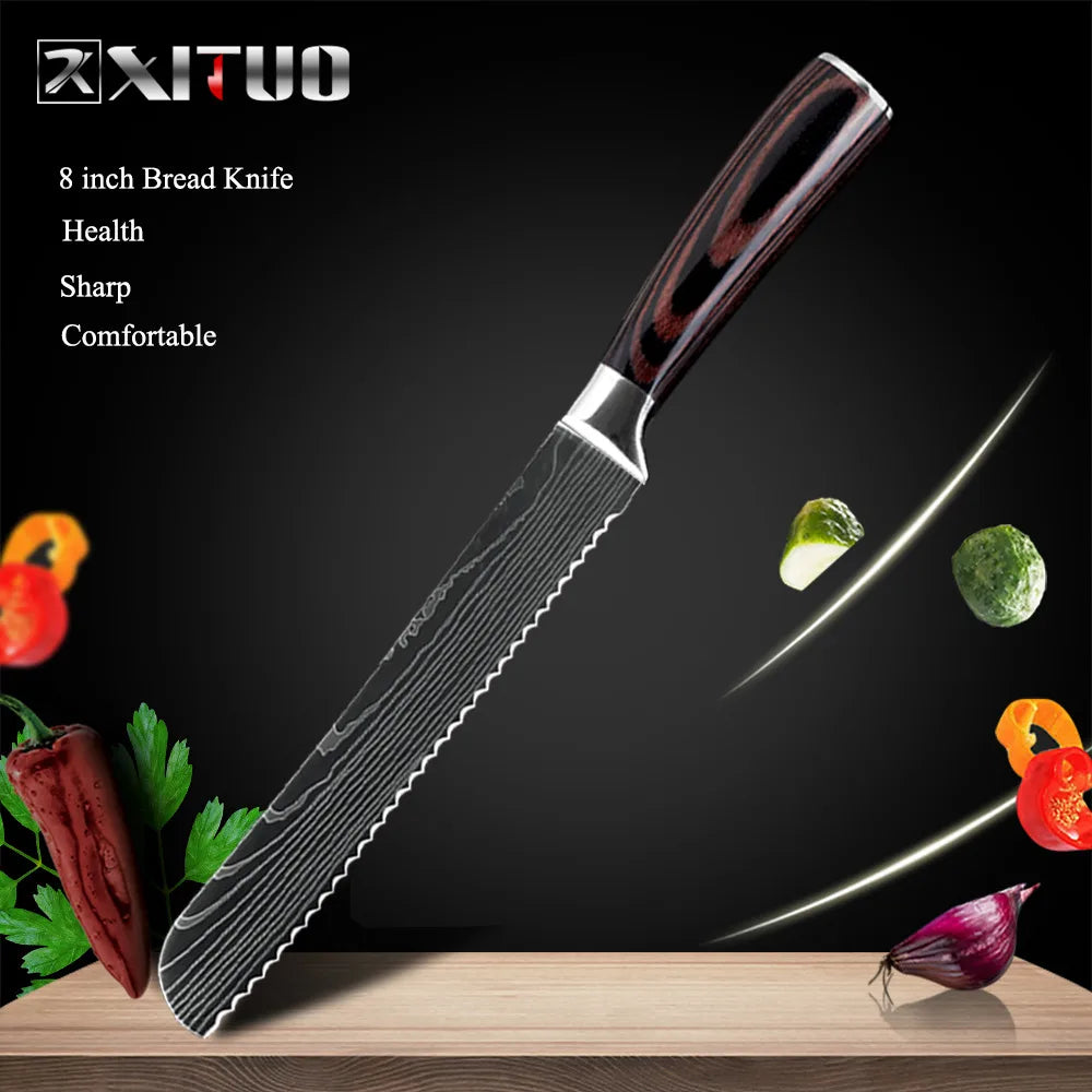 XITUO Kitchen Knives Set 8 inch Chef knife Japanese High Carbon Stainless Steel Damascus Laser Pattern Slicing Santoku knife