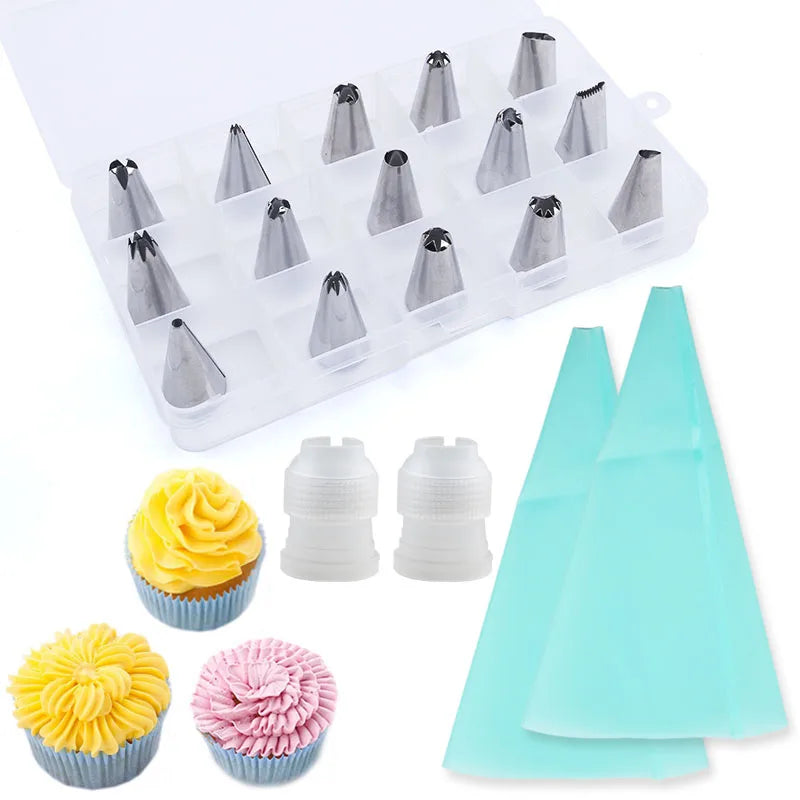 FAIS DU 19 Pcs Cake Decorating Tools With Box Pastry Bag Supplies Cupcake for Baking Confectionery Sleeve Stainless Steel Case