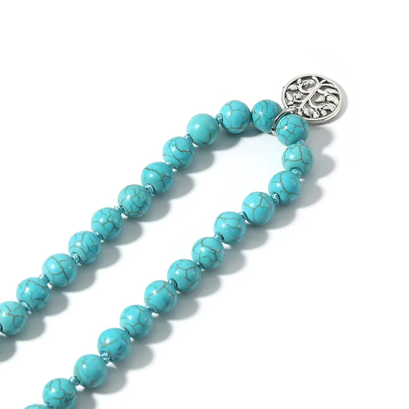 8MM Turquoise Knotted Japamala Necklace Meditation Yoga Spirit Jewelry 108 Mala Beaded Men's and Women's Holiday Gift