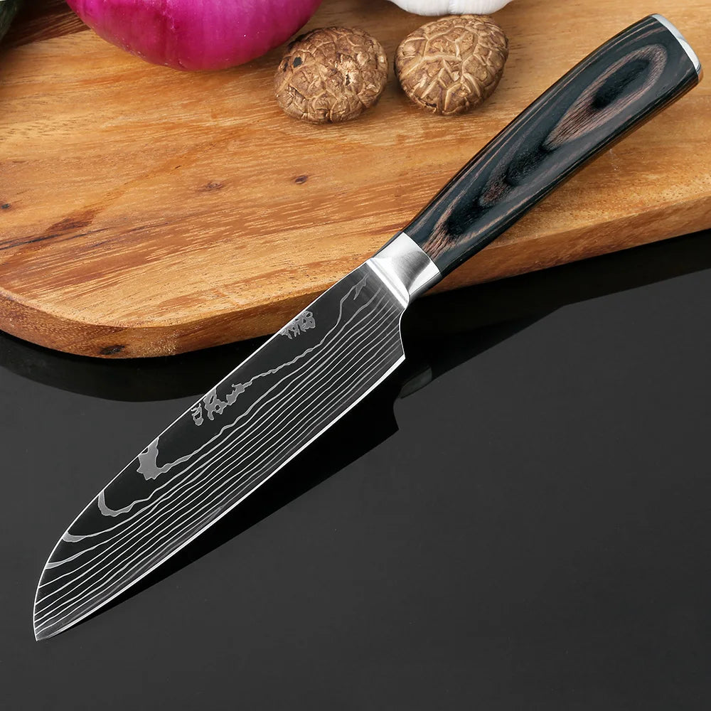 XITUO Kitchen Knives Set 8 inch Chef knife Japanese High Carbon Stainless Steel Damascus Laser Pattern Slicing Santoku knife