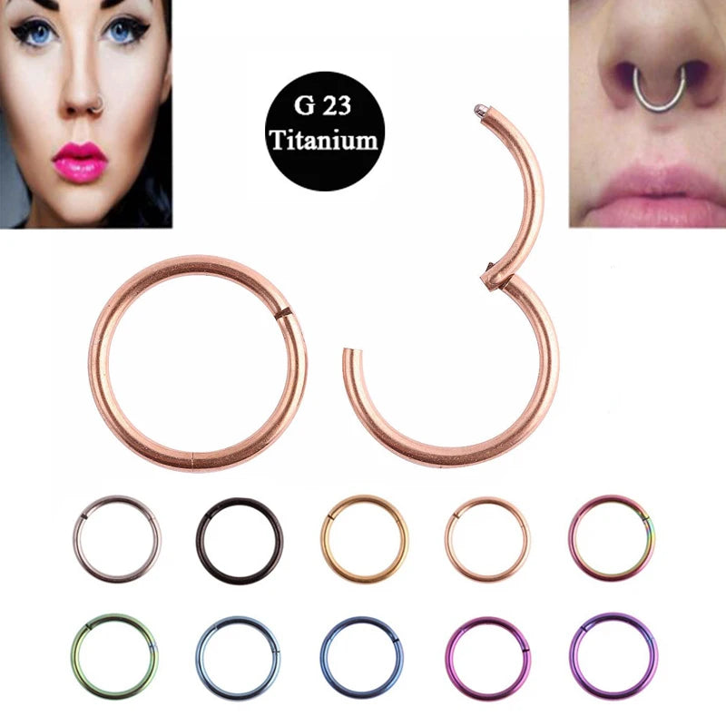 1PC G23 Titanium 16G Nose Rings Hinged Segment Ring Septum Clicker Piercing Nose Earring Tragus Pircing Nariz Body Jewelry