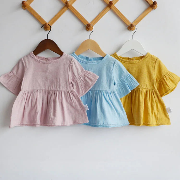 Flaer Sleeve Spring Summer Baby Girls Blouses Tops Clothes Casual Cotton Kids Girl Tee TShirts