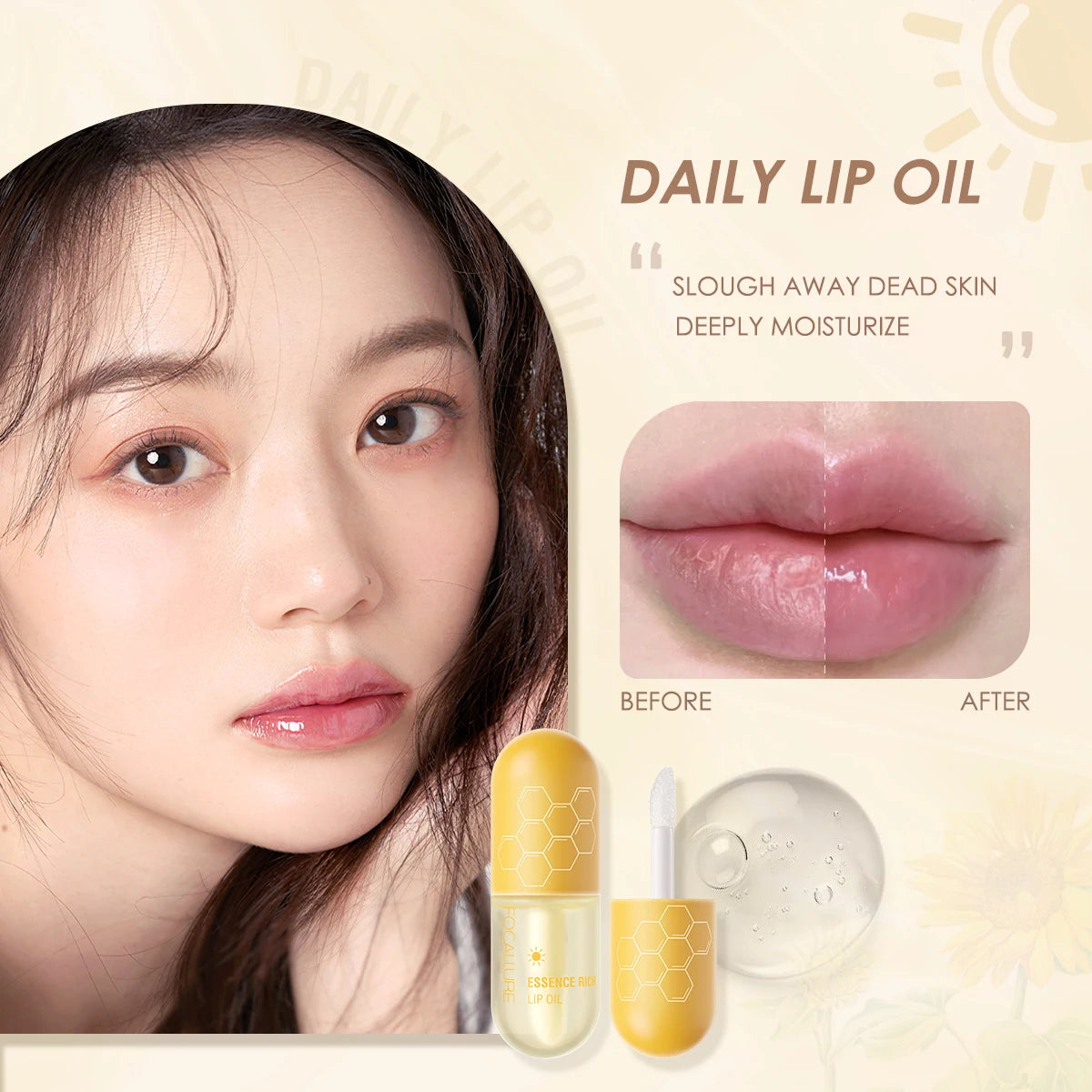 FOCALLURE Day Night Moisturizing Repairing Lip Oil Instant Volume Lip Plumper Reduce Lip Fine Line Lips Care Makeup Cosmetics