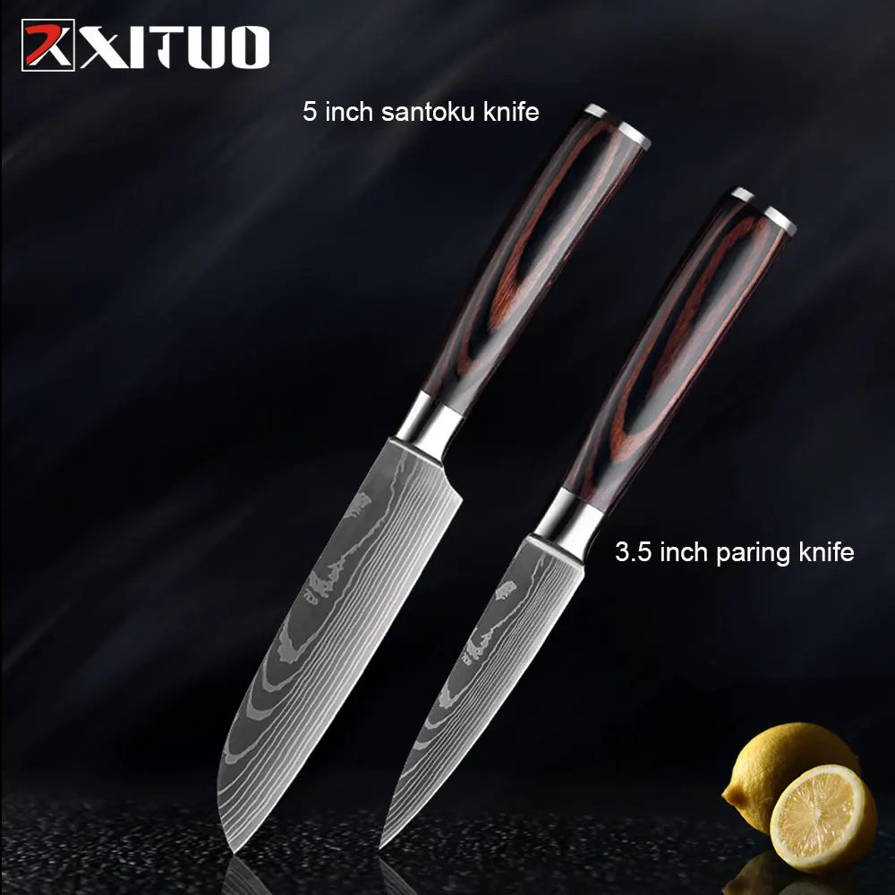 XITUO Kitchen Knives Set 8 inch Chef knife Japanese High Carbon Stainless Steel Damascus Laser Pattern Slicing Santoku knife