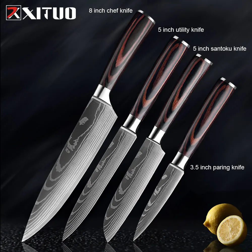 XITUO Kitchen Knives Set 8 inch Chef knife Japanese High Carbon Stainless Steel Damascus Laser Pattern Slicing Santoku knife