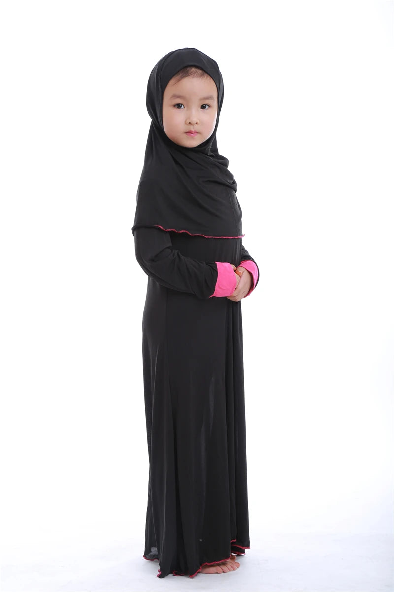 Muslim Kids Girls Prayer Dress Hijab Abaya Robe Arab Dubai Children Ramadan Kaftan Headscarf Islamic Eid Party Gown