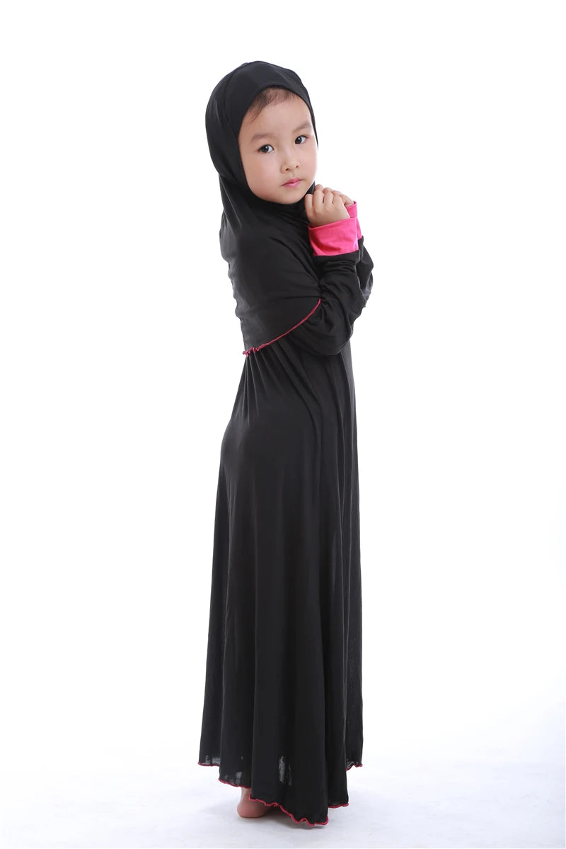 Muslim Kids Girls Prayer Dress Hijab Abaya Robe Arab Dubai Children Ramadan Kaftan Headscarf Islamic Eid Party Gown