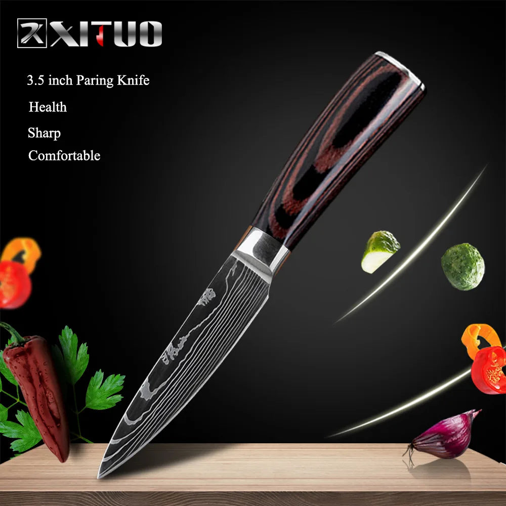 XITUO Kitchen Knives Set 8 inch Chef knife Japanese High Carbon Stainless Steel Damascus Laser Pattern Slicing Santoku knife