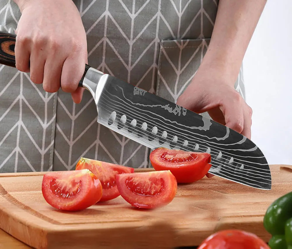 XITUO Kitchen Knives Set 8 inch Chef knife Japanese High Carbon Stainless Steel Damascus Laser Pattern Slicing Santoku knife