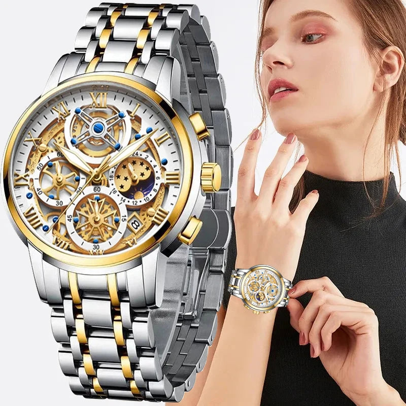 LIGE 2023 New Gold Women Watches Creative Steel Women&#039;s Bracelet Wrist Watches Ladies Fashion Waterproof Female Relogio Feminino