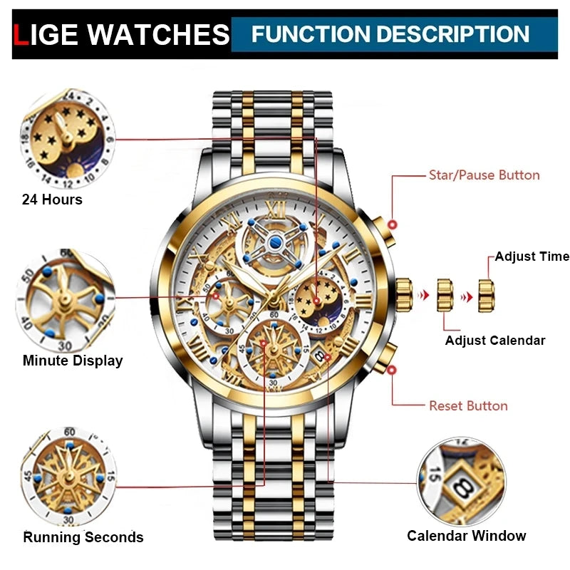 LIGE 2023 New Gold Women Watches Creative Steel Women&#039;s Bracelet Wrist Watches Ladies Fashion Waterproof Female Relogio Feminino