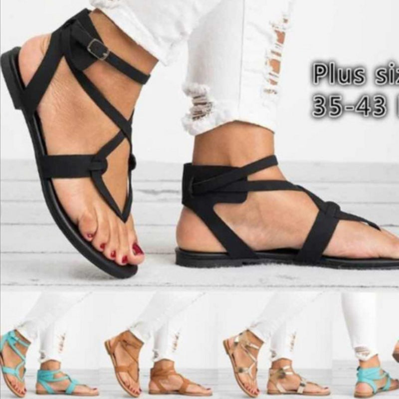 Wish Amazon&#039;s Popular 2022 Summer European And American New Thin Strap Clip-on Flat-soled Foreign Trade Large Size Women&#039;s Sandals Are In Stock