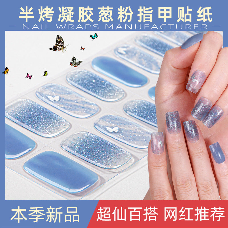 Roast Lamp Hardening Uv Second Generation Gel Nail Stickers Waterproof Bronzing South Korea Cross-border Semi-cured Nail Stickers Custom