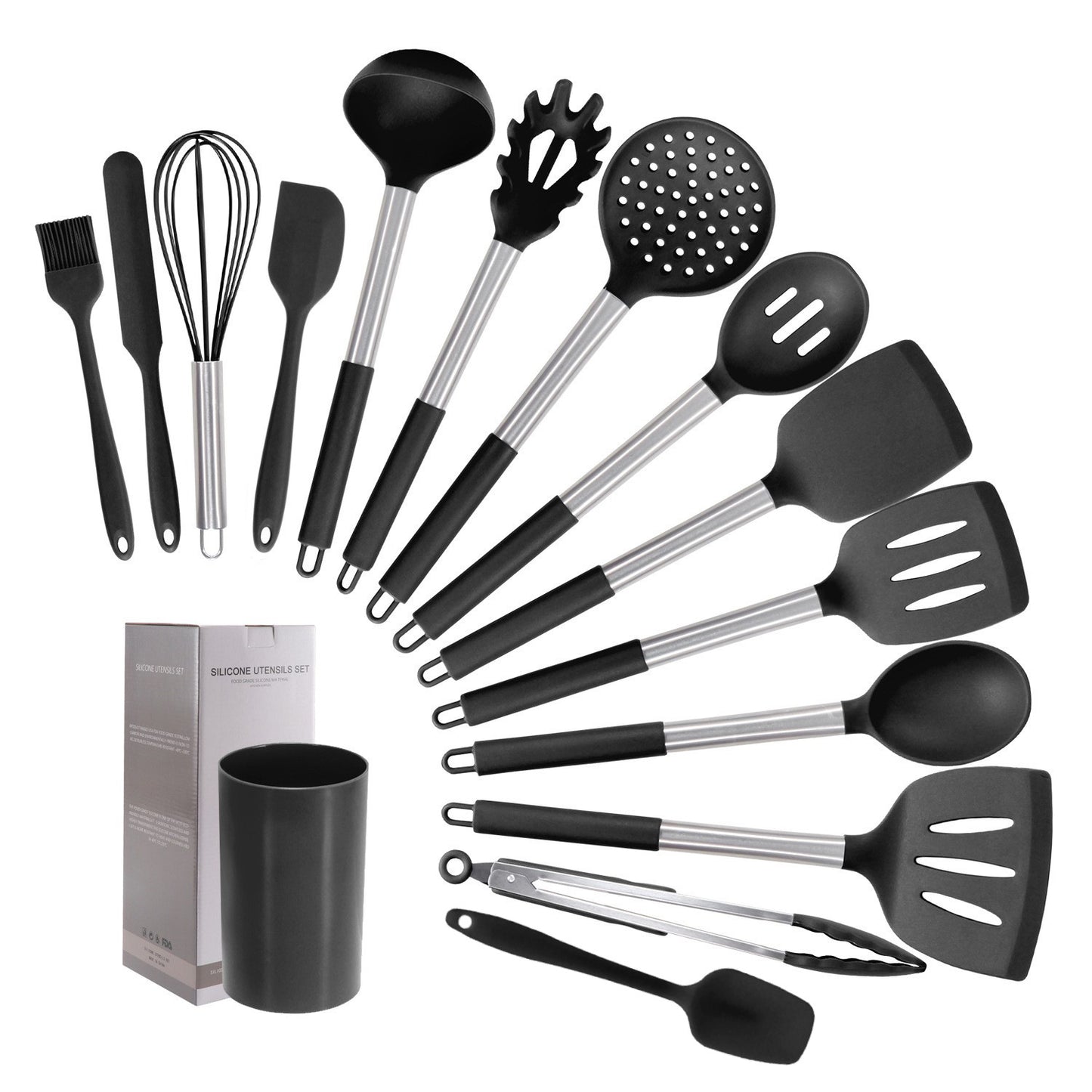 Household Shovel Spoon Spatula Handle Cover Stainless Steel Handle Cover Handle Silicone Kitchenware 15 Pieces Suit